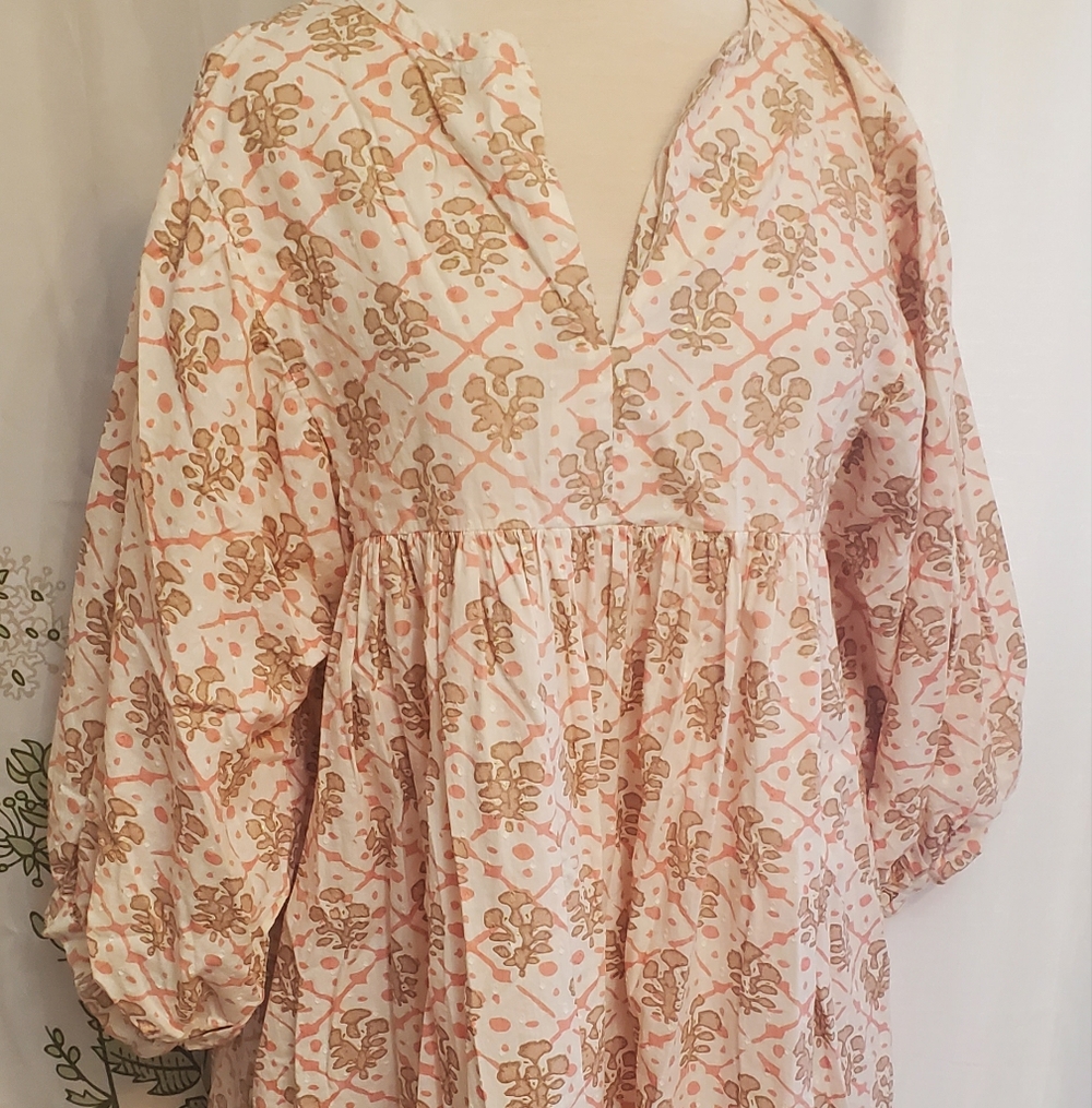 Floral Patterned Dress With Balloon Sleeves Becasa
